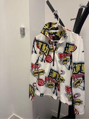 Goldbergh EUC S ski top White Half-Zip Hoodie with Red, Yellow & Blue Pop